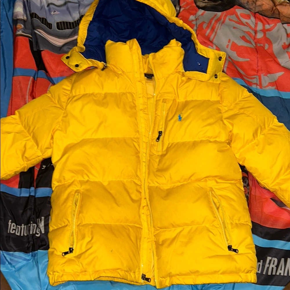Polo by Ralph Lauren Bright Yellow Puffer Jacket with Navy Hood